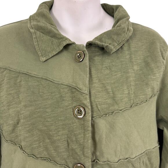 Habitat Womens Olive Green Lagenlook Stretch Cotton Knit Jacket Button Up sz S - Picture 5 of 16